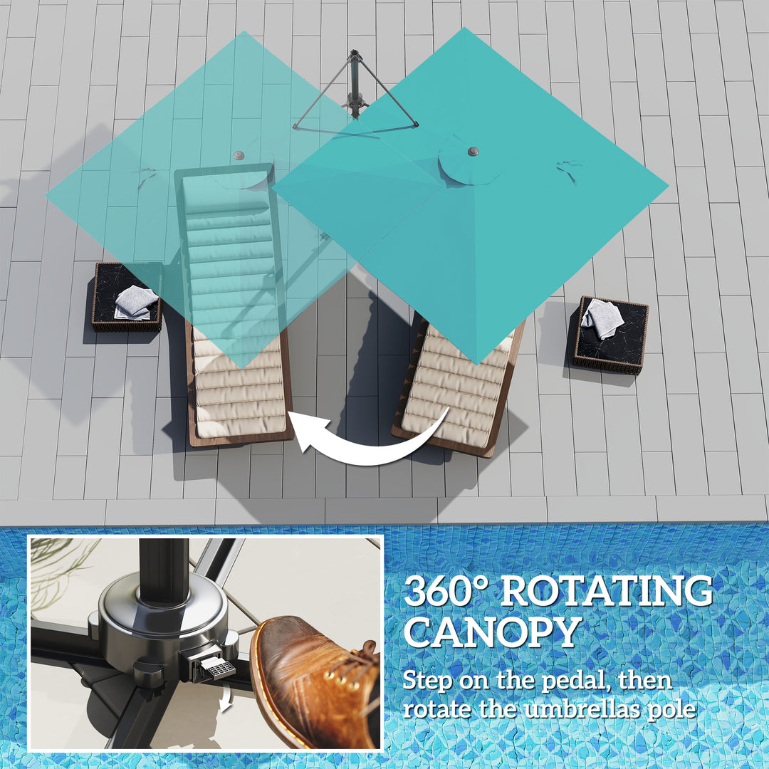 Outsunny 8'x8' Square Patio Hanging Offset Umbrella, Outdoor Cantilever Parasol w/ Cross Base, Cream White