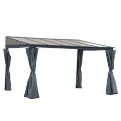 Outsunny 10' x 13' Outdoor Hardtop Pergola PC Roof Gazebo Party Tent Garden Sun Shelter UV protection with Curtains