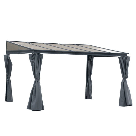 Outsunny 10' x 13' Outdoor Hardtop Pergola PC Roof Gazebo Party Tent Garden Sun Shelter UV protection with Curtains