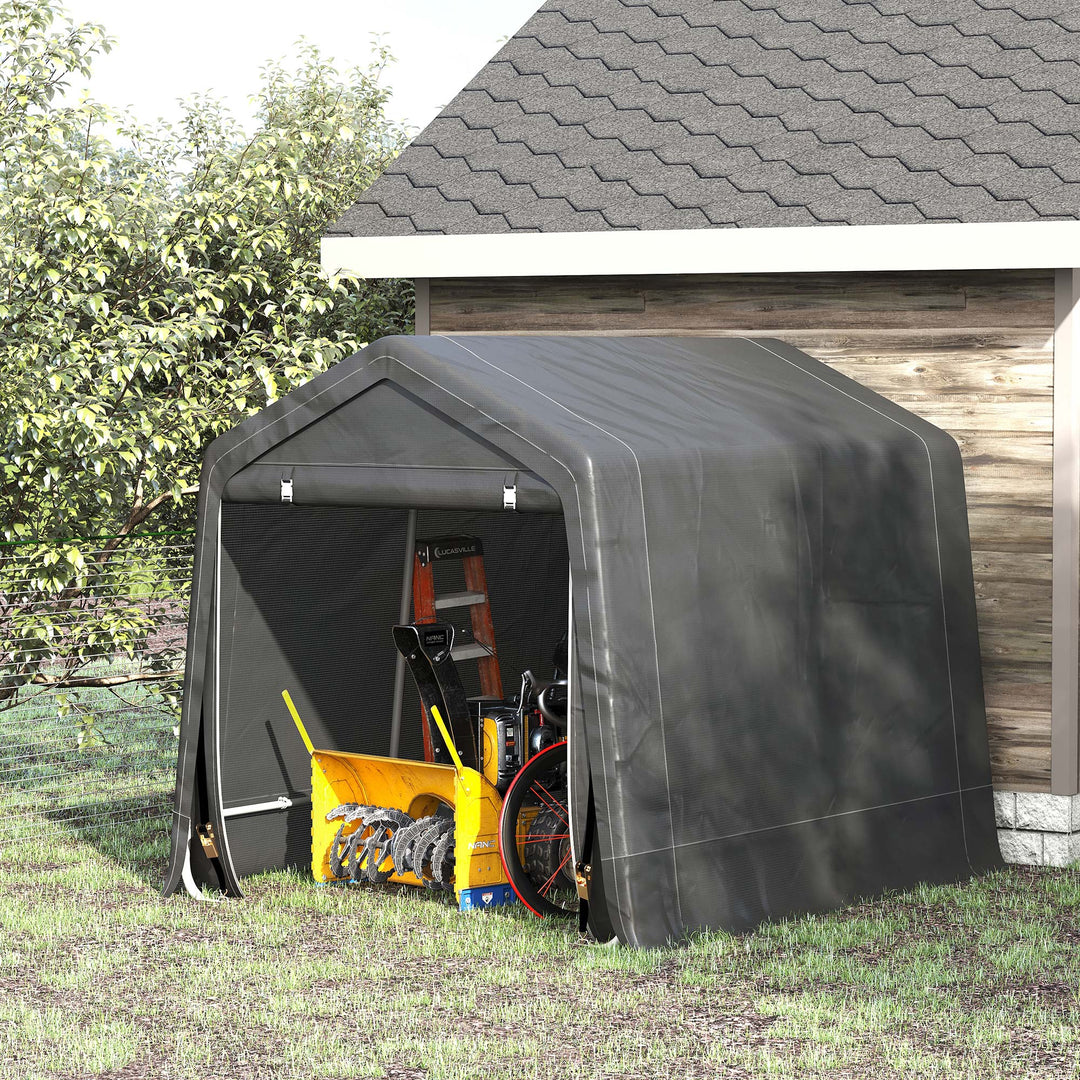 Outsunny 9.2' x 7.9' Garden Storage Tent, Patio Storage Shelter w/ Metal Frame and Double Zipper Doors, Dark Grey