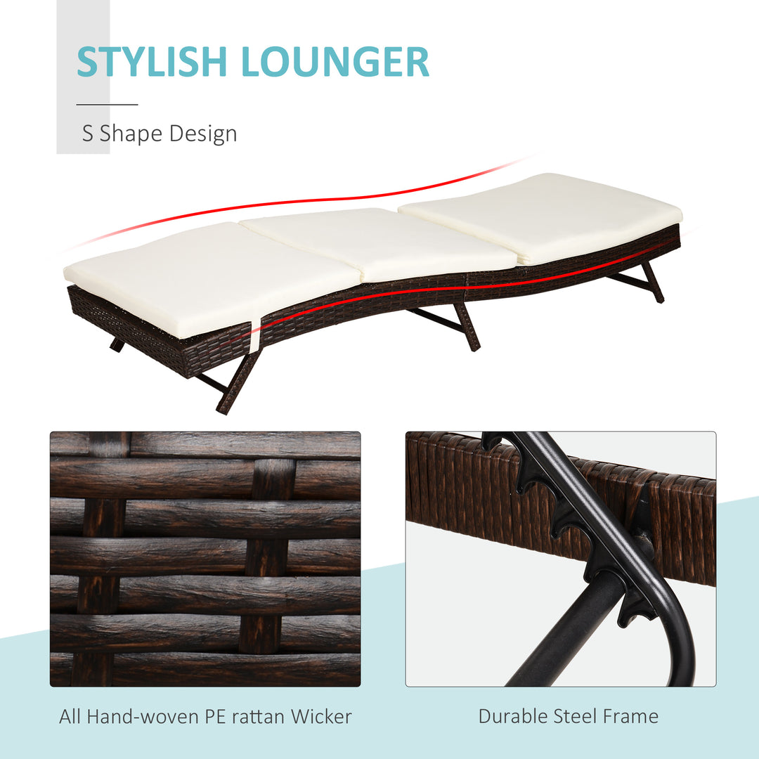 Outsunny Wicker Patio Lounger, Outdoor S Shape Recliners Lounge Chair w/ 5-Level Adjustable Backrest, Soft Padded Cushion for Outdoor Use, Cream White