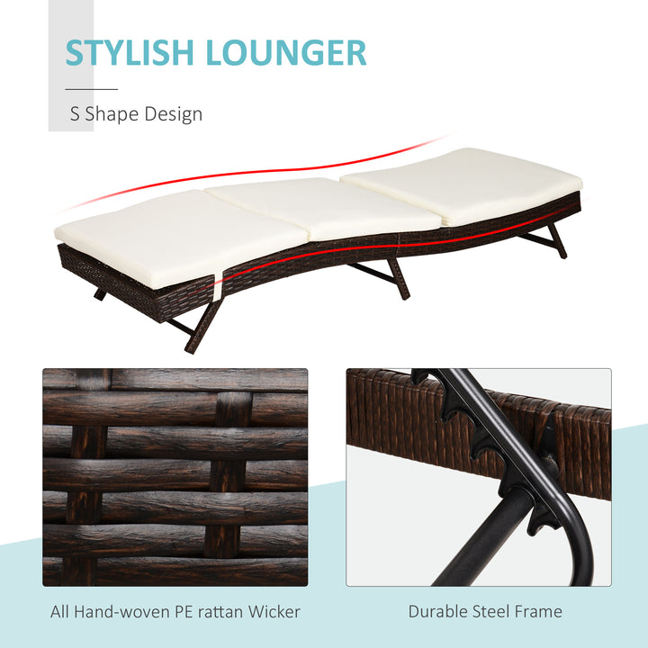 Outsunny Wicker Patio Lounger, Outdoor S Shape Recliners Lounge Chair w/ 5-Level Adjustable Backrest, Soft Padded Cushion for Outdoor Use, Cream White