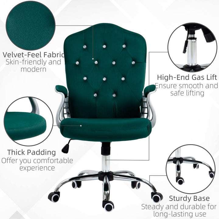 Vinsetto Office Chair, Velvet Computer Chair, Button Tufted Desk Chair with Swivel Wheels, Adjustable Height, Tilt Function, Grey