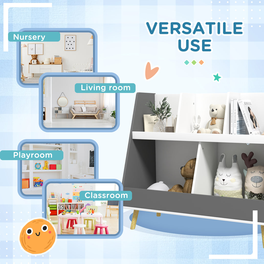 Qaba 2 Tier Kids Toy Storage Organizer with 5 Compartments, Anti-tip Device, for Nursery, Playroom, Grey