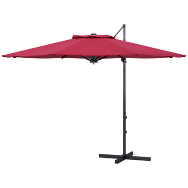 Outsunny 10 FT Cantilever Umbrella, Aluminum Hanging Offset Umbrella with 360°Rotation, Crank, Tilt, Cross Base, Red