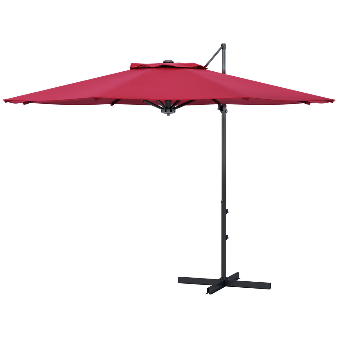 Outsunny 10 FT Cantilever Umbrella, Aluminum Hanging Offset Umbrella with 360°Rotation, Crank, Tilt, Cross Base, Red