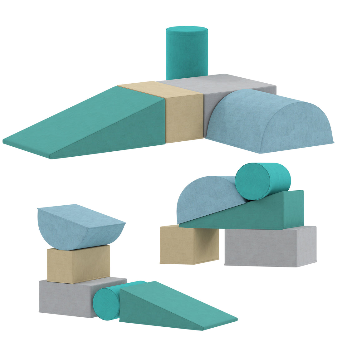 Qaba Climbing Toys for Toddlers with Removable Cover, Indoor Activity Play Set for Crawling, Sliding, Blue/Green