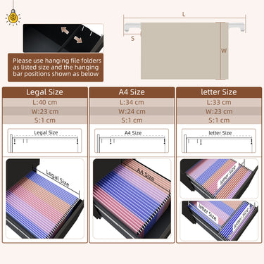 Vinsetto Vertical Steel Filing Cabinet on Wheels, 3-Drawer Lockable File Cabinet with Adjustable Hanging Bar for A4, Legal and Letter Size, Black