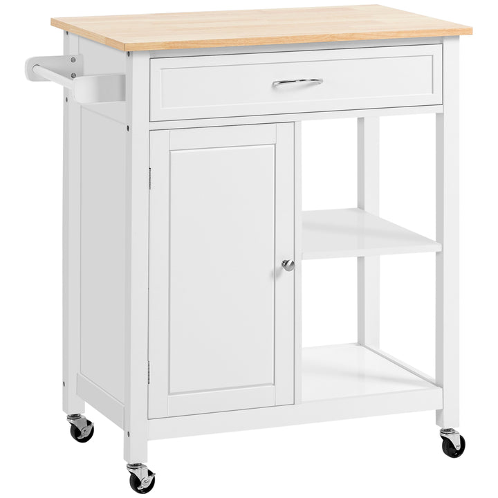HOMCOM Rolling Kitchen Cart with Wood Top and Drawer, Kitchen Island on Wheels for Dining Room, Grey