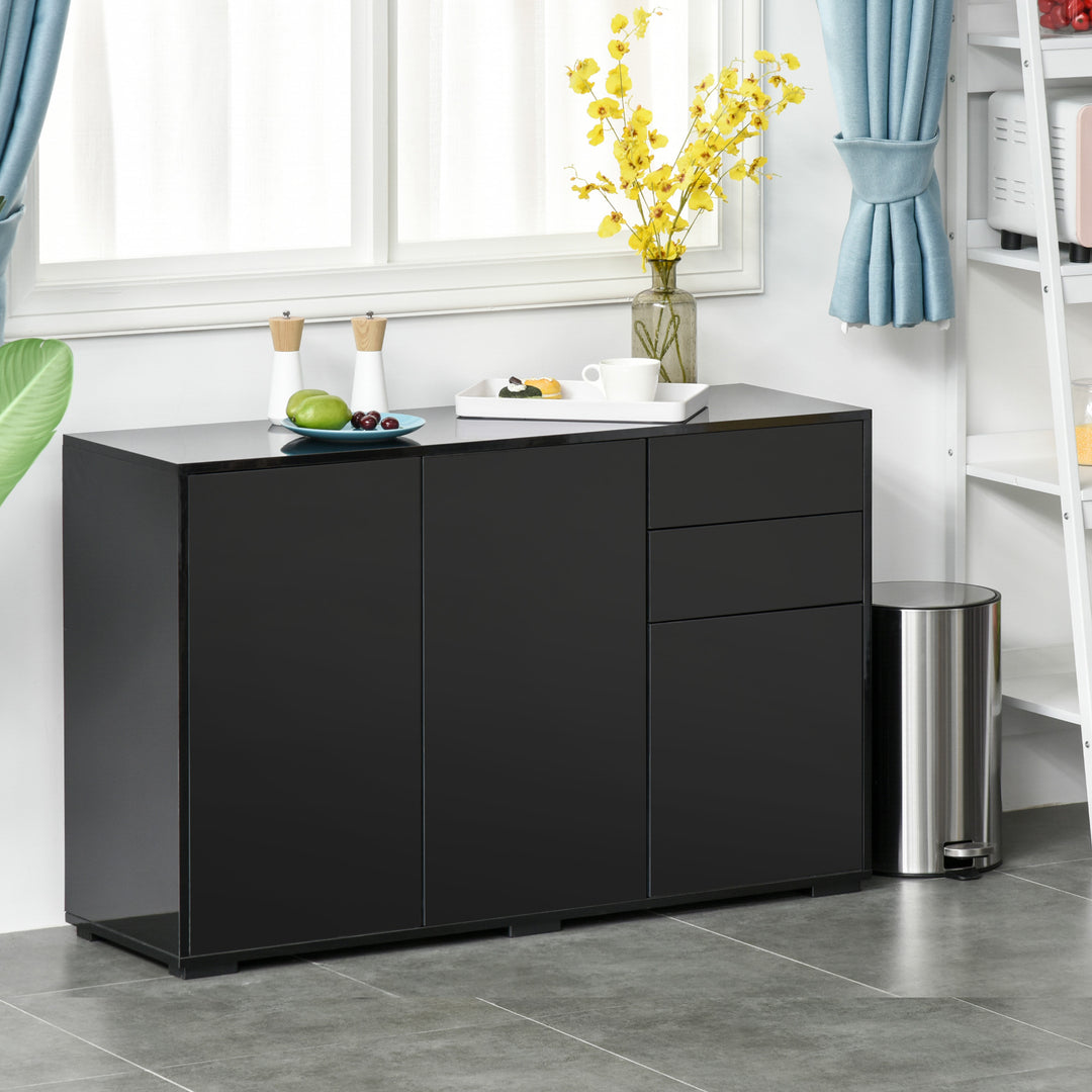 HOMCOM Kitchen Sideboard Storage Cabinet, Modern Coffee Bar with Push-Open Design and 2 Drawers for Living Room, Black