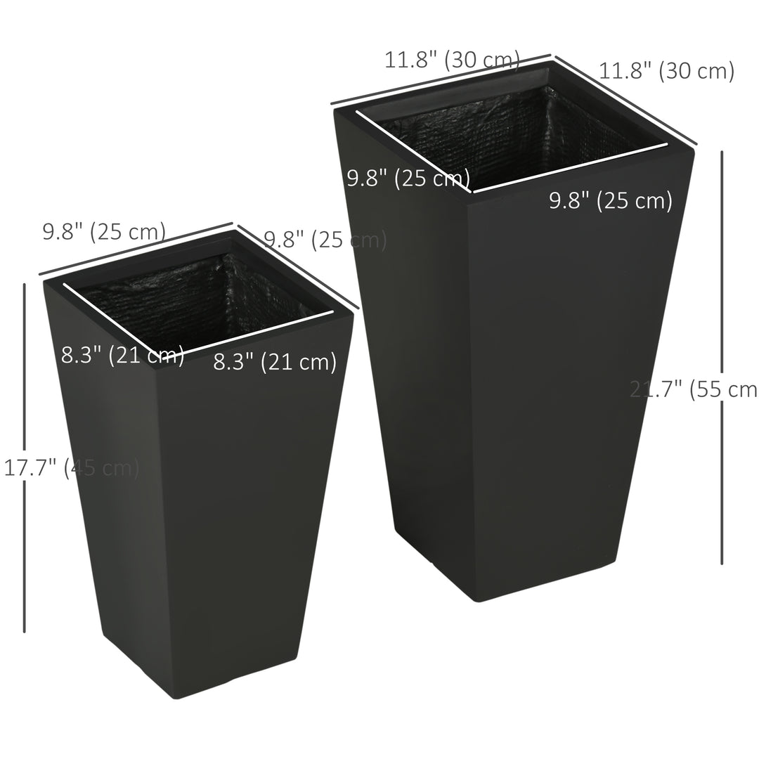 Outsunny Set of 2 Tall Planters with Drainage Holes, 22" / 18" Outdoor Flower Pots for Patio, Yard, Garden, Grey