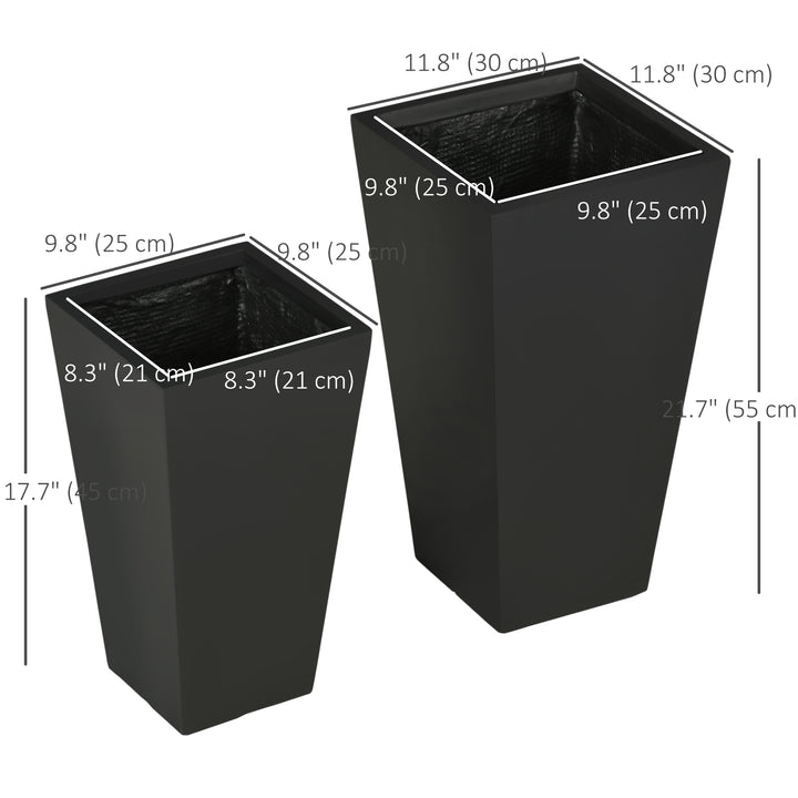 Outsunny Set of 2 Tall Planters with Drainage Holes, 22" / 18" Outdoor Flower Pots for Patio, Yard, Garden, Grey