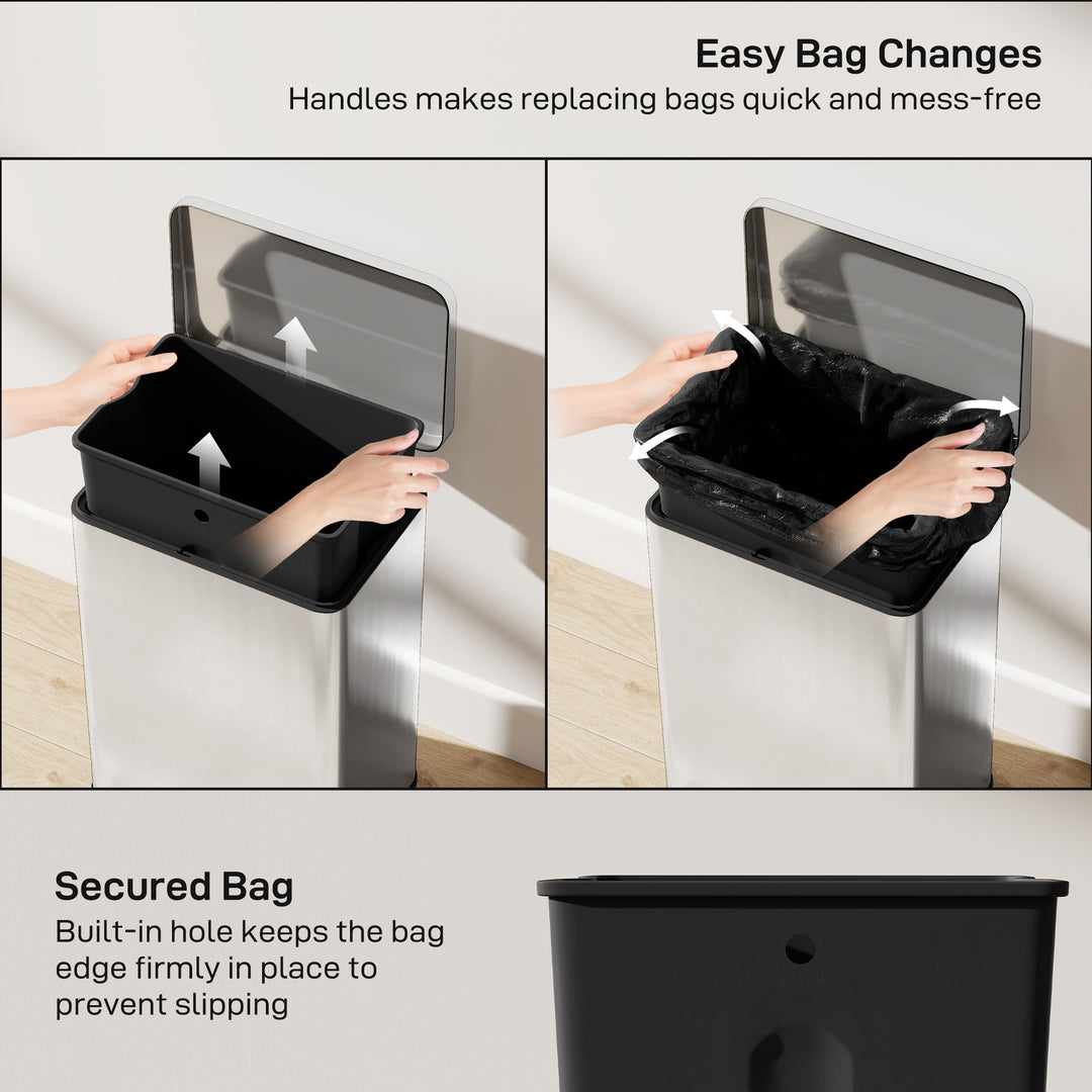 HOMCOM 5.3 Gallon/20 L Garbage Bin with Soft Close Lid, Trash Can with Removable Inner Bucket for Kitchen, Office, Cream White