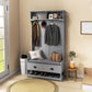 HOMCOM Coat Rack Shoe Bench, Hall Tree with Bench and Shoe Storage, Entryway Bench with 4 Hooks, 2 Drawers, 2 Shelves, Grey