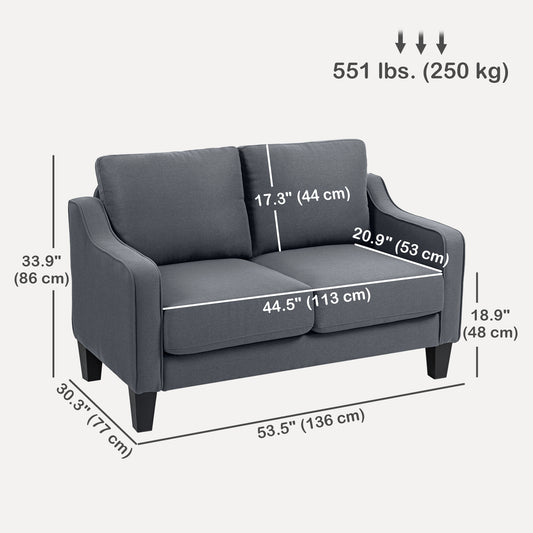 HOMCOM Loveseat Sofa, Modern Couch with Pocket Spring, Linen Upholstered, Thick Padded, Charcoal Grey