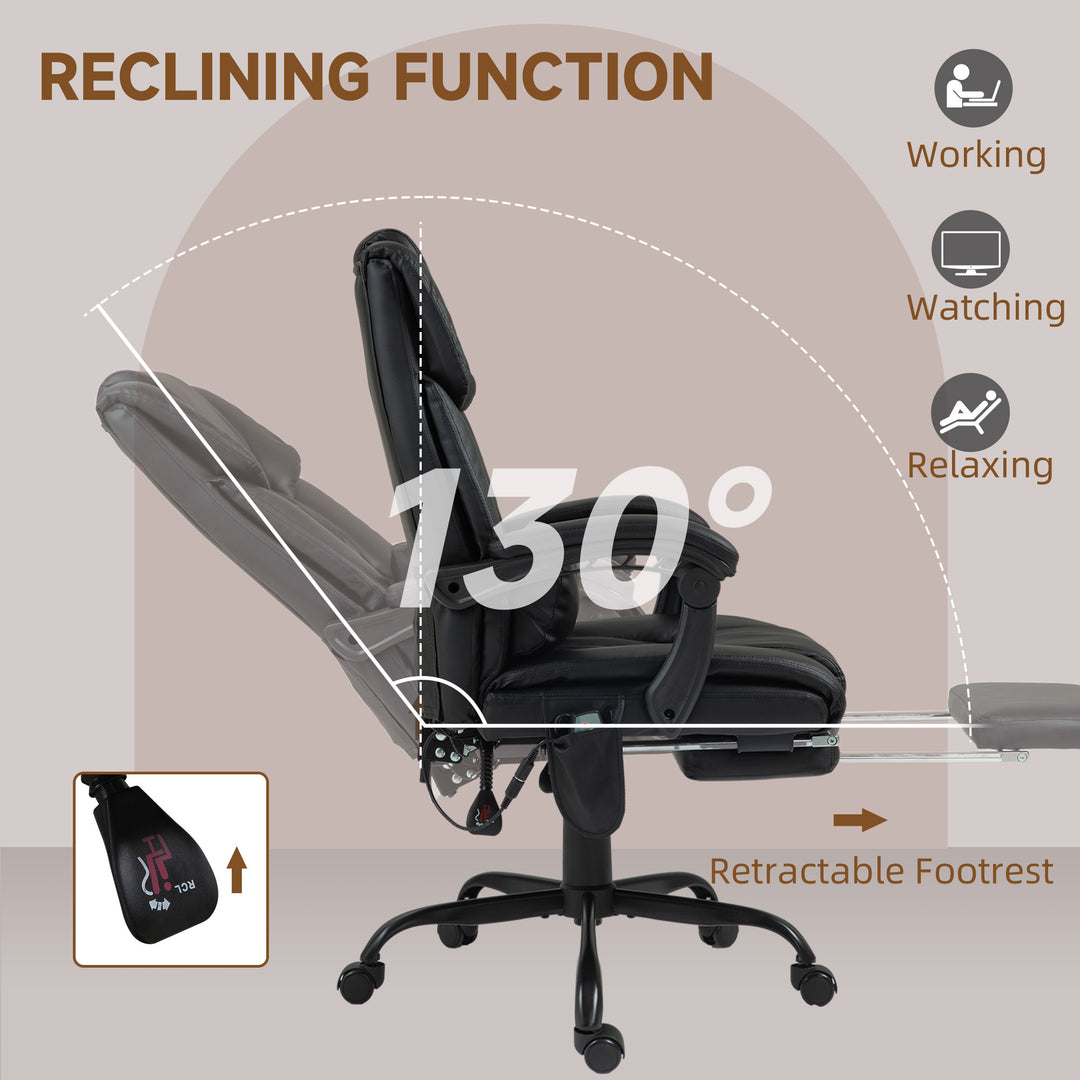 Vinsetto 6-Point Vibration Massage Chair, Height Adjustable Reclining Computer Chair with Retractable Footrest, Brown