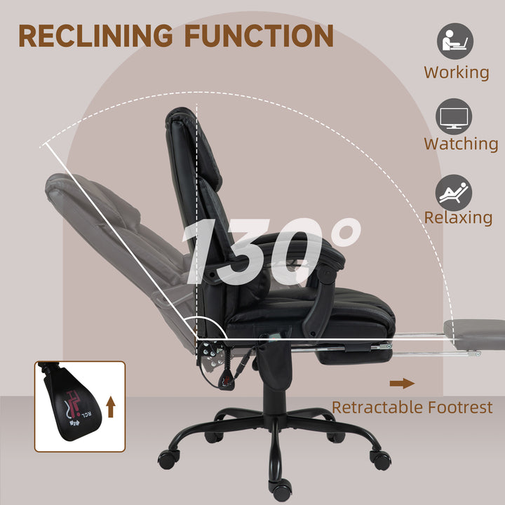 Vinsetto 6-Point Vibration Massage Chair, Height Adjustable Reclining Computer Chair with Retractable Footrest, Brown