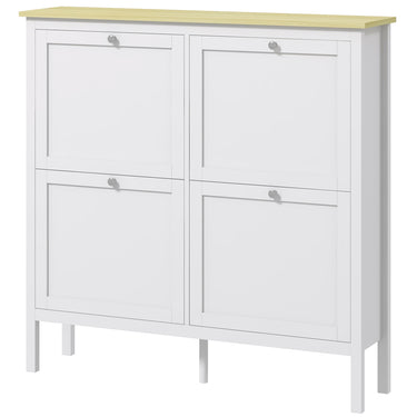 HOMCOM Entryway Shoe Storage Cabinet with 4 Flip Drawers, Adjustable Shelves, Narrow Shoe Cabinet for 20 Pairs of Shoes, White