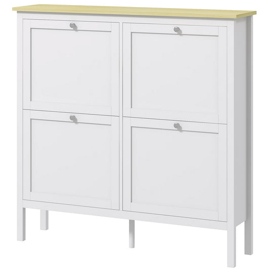 HOMCOM Entryway Shoe Storage Cabinet with 4 Flip Drawers, Adjustable Shelves, Narrow Shoe Cabinet for 20 Pairs of Shoes, White