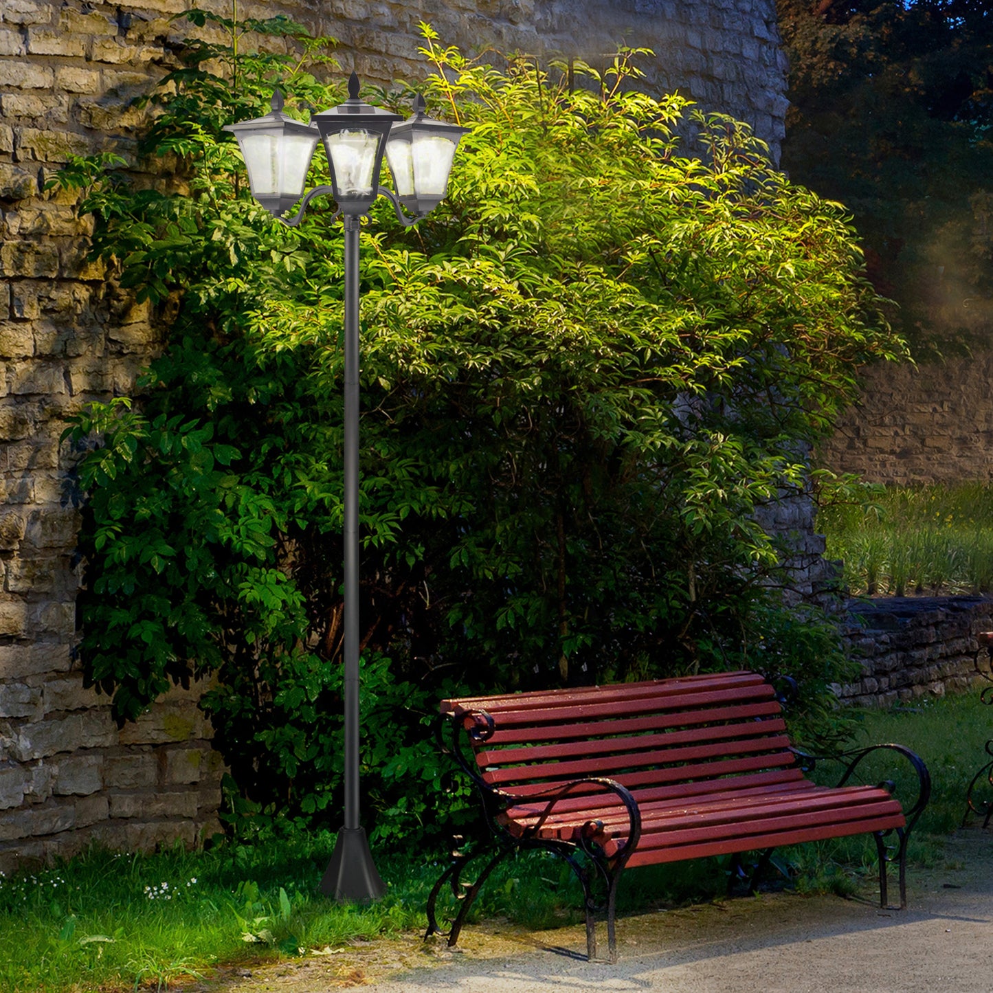 Outsunny Single Solar Lamp Post Garden Solar-Powered LED Streetlight Style Outdoor Light Waterproof 5-6 Hours with Base for Lawn Pathway Walkway 47"H, Black