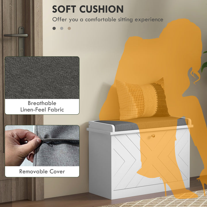 HOMCOM Shoe Storage with Seat, Upholstered Hallway Bench, Shoe Bench with Flip Drawer, Adjustable Shelf for 6 Pairs of Shoes