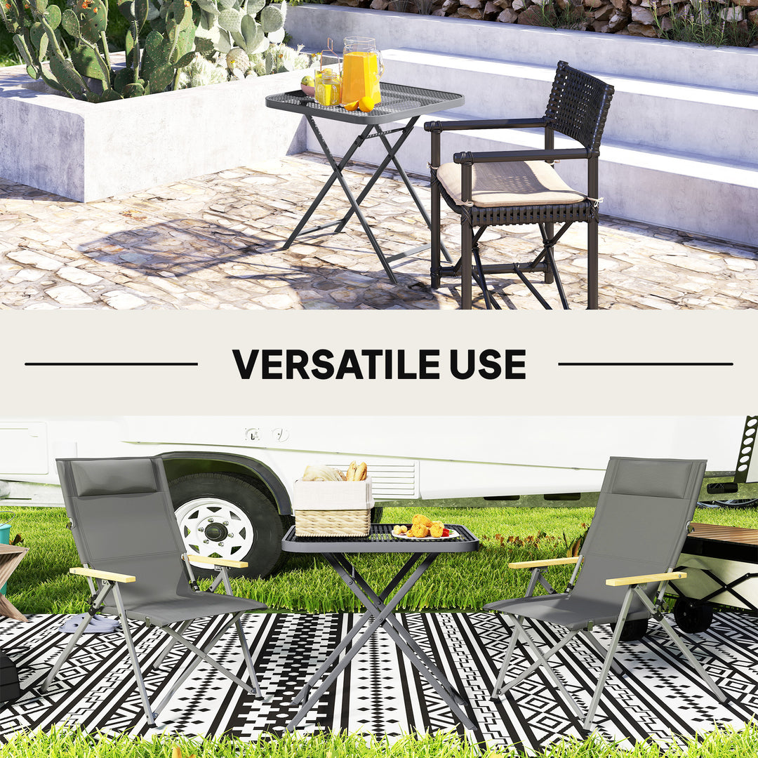 Outsunny 27.5" Square Outdoor Patio Table, Outdoor Folding Table with Grid Rattan-Like Top for Camping, Picnic, Black