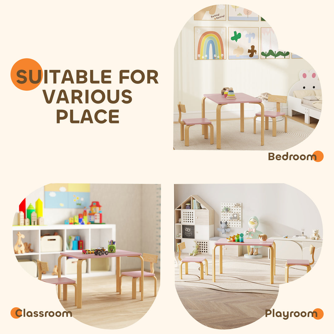 Qaba Kids Table and 2 Chair Set, Children Multi-Activity Furniture Set for Playing, Learning, Eating, Craft, Pink