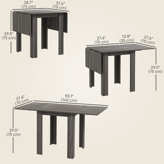 HOMCOM Folding Dining Table, Extendable Kitchen Table for Small Space, Drop Leaf Table for 2-4 People, Grey