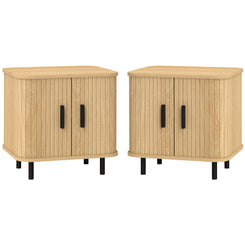 HOMCOM Nightstand Set of 2, Side Table with Shutter Doors, Sofa End Table with Steel Frame, for Bedroom, Living Room, Oak