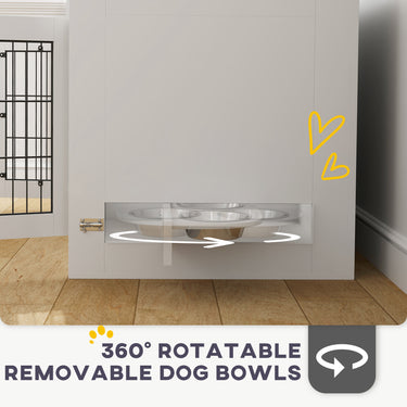 PawHut Dog Crate Furniture with 360° Rotatable Removable Dog Bowls, Two Doors, for Medium Dogs, 31.5" x 24" x 25", White