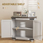 HOMCOM Sideboard Buffet, Kitchen Storage Cabinet with Barn Door and Adjustable Shelves, White and Brown