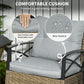 Outsunny 3 Pcs Outdoor PE Rattan Rocking Chair Set, Bistro Set with Two-tier Table, Padded Cushions for Garden, Dark Blue