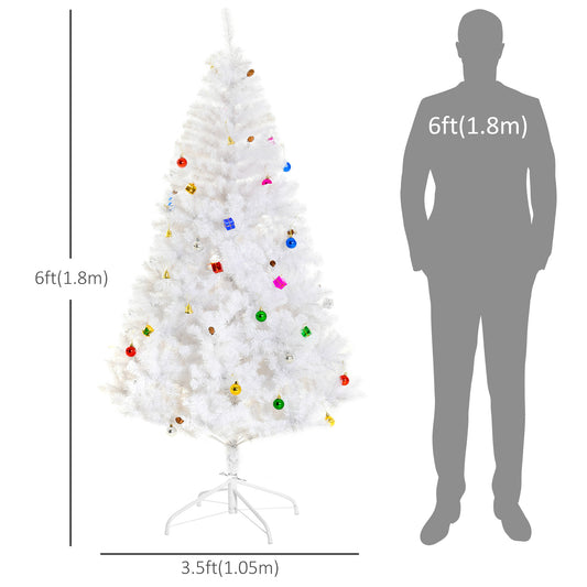 HOMCOM 5.9ft Artificial Christmas Tree Xmas Holidays DÃ©cor with Ornament White