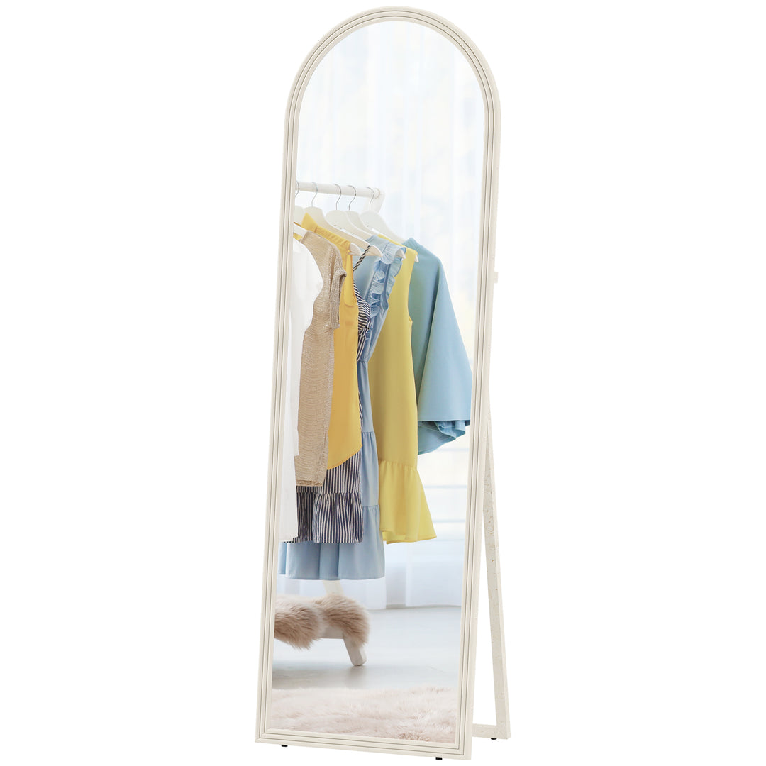 HOMCOM 64" x 21" Full Length Mirror, Free Standing, Leaning or Wall, Arched Full Body Mirror with Faux Stone Frame, Beige