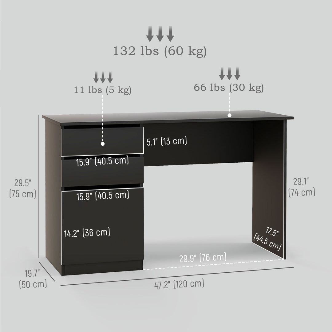HOMCOM Computer Desk with Storage, PC Table with Drawers and Cabinet for Home Office, Study Room, Black
