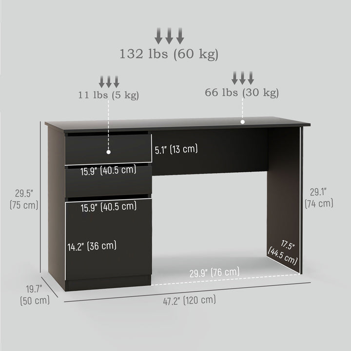 HOMCOM Computer Desk with Storage, PC Table with Drawers and Cabinet for Home Office, Study Room, Black