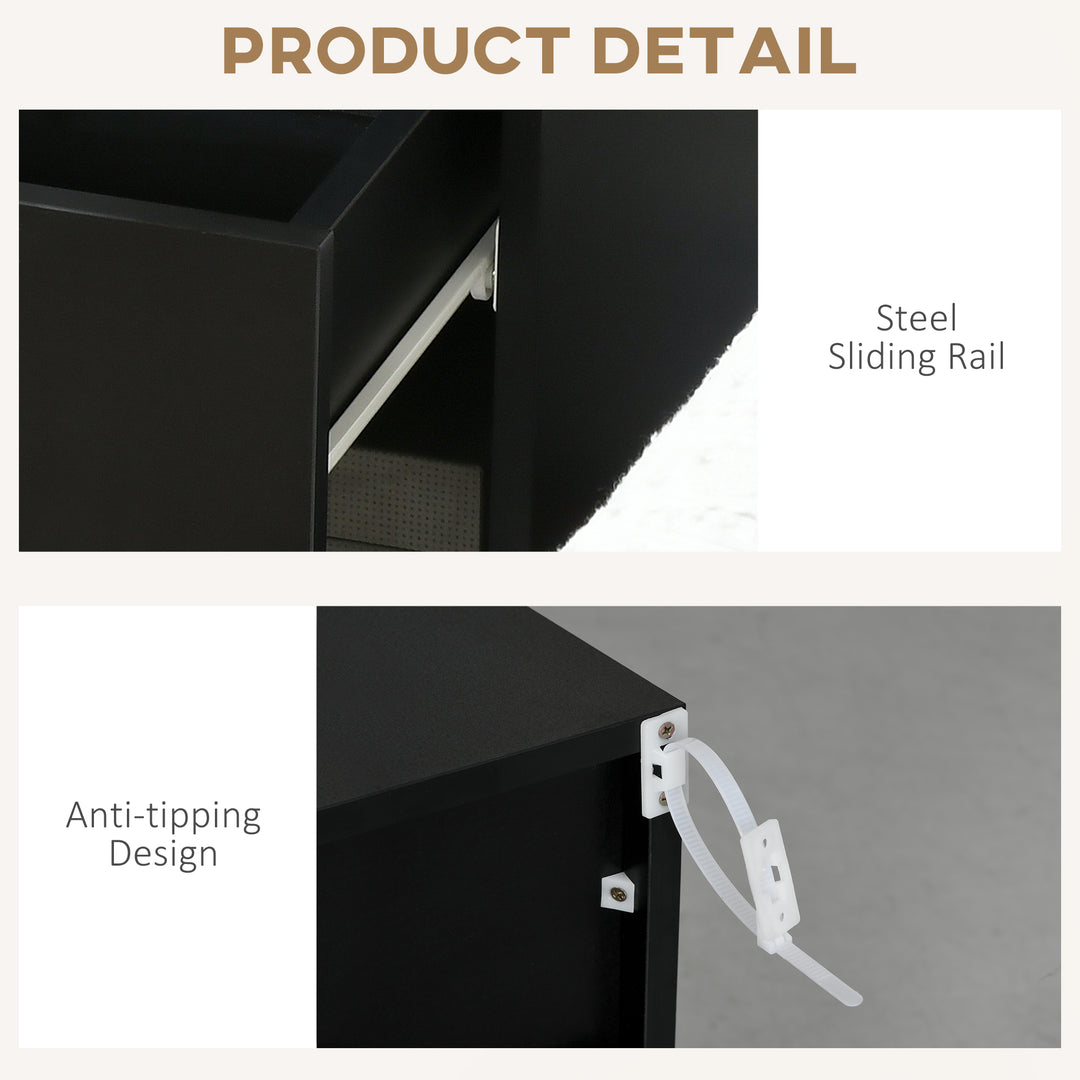 HOMCOM LED Nightstand, Bedside Table with LED Lights, Drawer, 2 Shelves, Remote, Side Table for Living Room, Bedroom