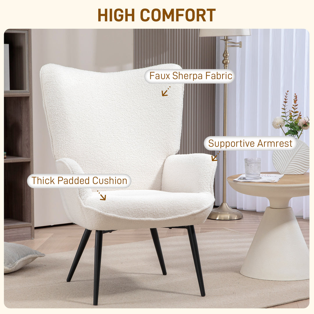 HOMCOM Accent Sherpa Chair, Upholstered Armchair, Fluffy Wingback Chair for Living Room, Reading Room, Cream White