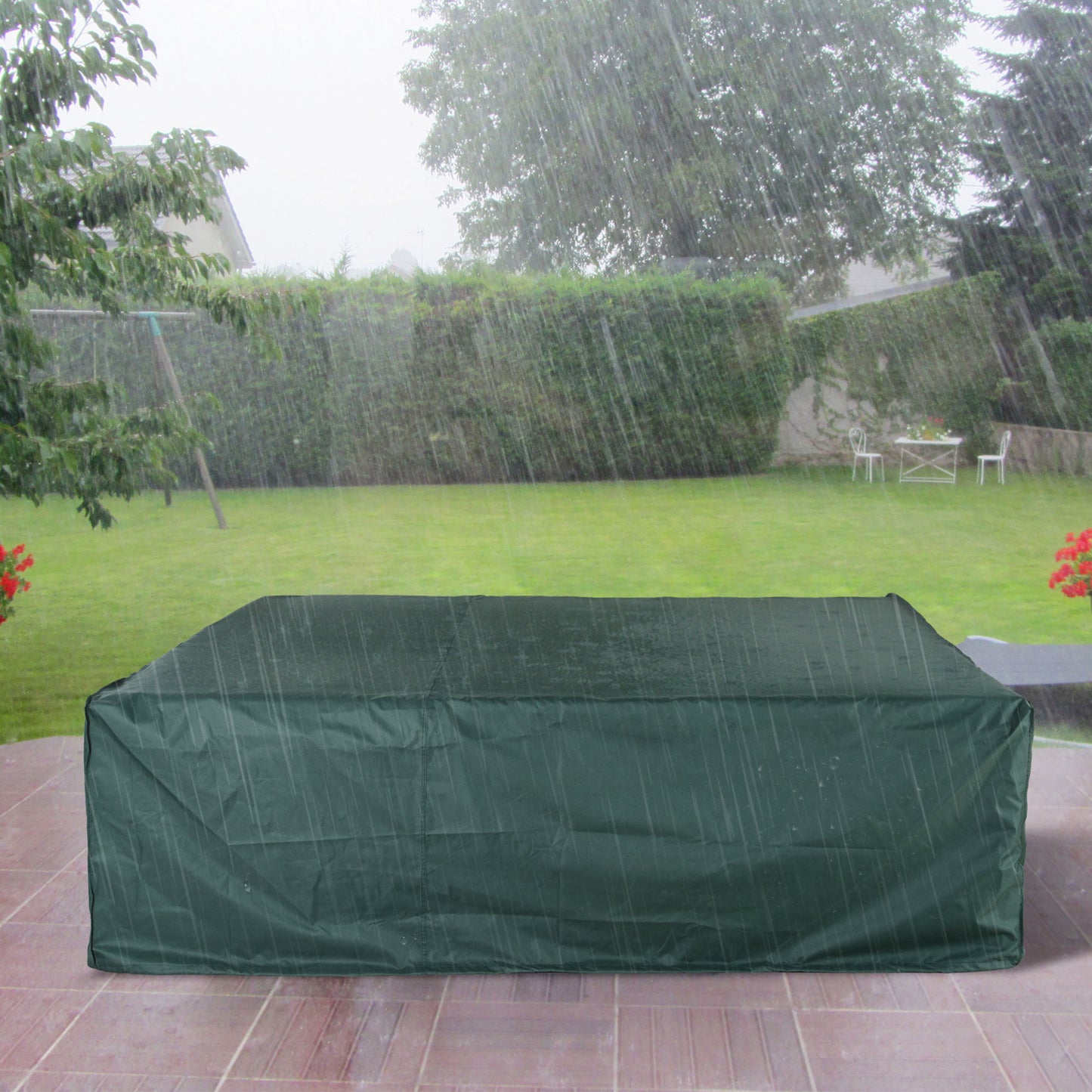 Outsunny Large Patio Garden Furniture Set Cover 600D Oxford Square Waterproof, 90.6" L x 90.6" W x 27.6" H, Green