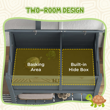 PawHut Wooden Tortoise House Habitat with Shelf, Light Support Frame, Tray for Indoor Use, 33" L x 20" W x 41" H