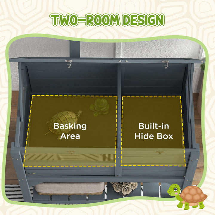 PawHut Wooden Tortoise House Habitat with Shelf, Light Support Frame, Tray for Indoor Use, 33" L x 20" W x 41" H