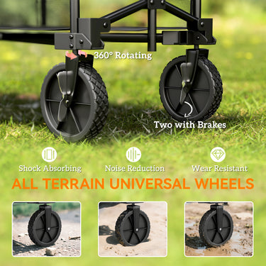 Outsunny Double Decker Folding Wagon Cart, 450LBS & 350L Capacity Collapsible Garden Cart for Camping Sports Shopping and Beach