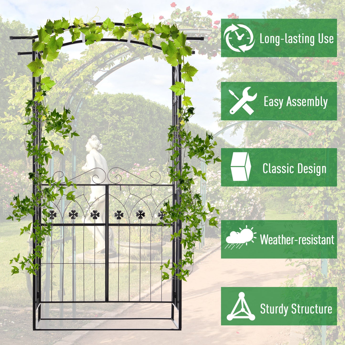 Outsunny 7Ft Outdoor Garden Arbor, Wedding Arch for Ceremony, Trellis with Scrollwork Design, Ideal for Climbing Vines and Plants, Black