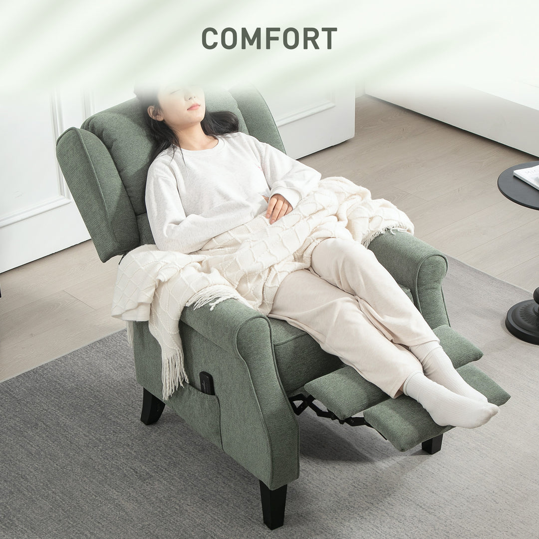 HOMCOM Push Back Recliner Chair, Vibration Massage Recliner for Living Room with Extendable Footrest, Remote, Dark Green