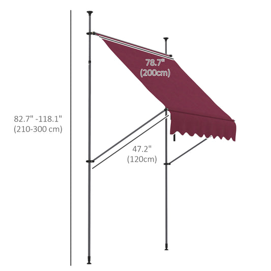 Outsunny 6.5' x 4' Manual Retractable Awning, Non-Screw Freestanding Patio Awning, UV Resistant, for Window or Door, Wine Red