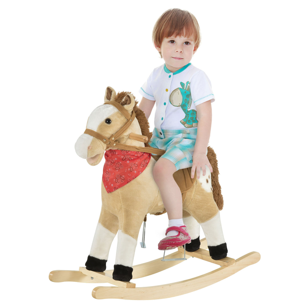Qaba Kids Plush Ride-On Rocking Horse Toy Cowboy Rocker with Fun Realistic Sounds for Child 3-6 Years Old, Brown