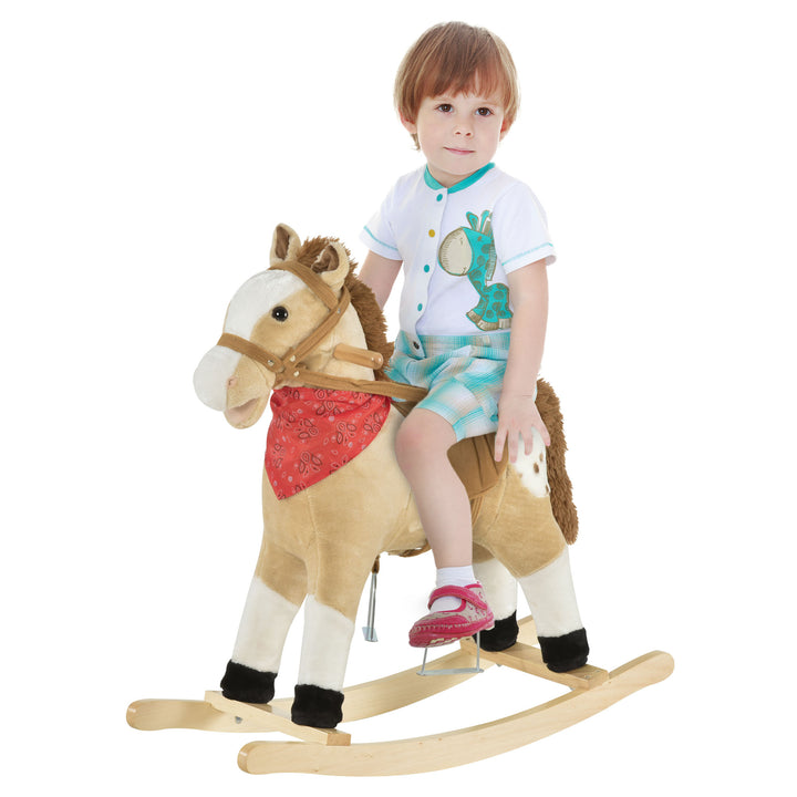 Qaba Kids Plush Ride-On Rocking Horse Toy Cowboy Rocker with Fun Realistic Sounds for Child 3-6 Years Old, Brown