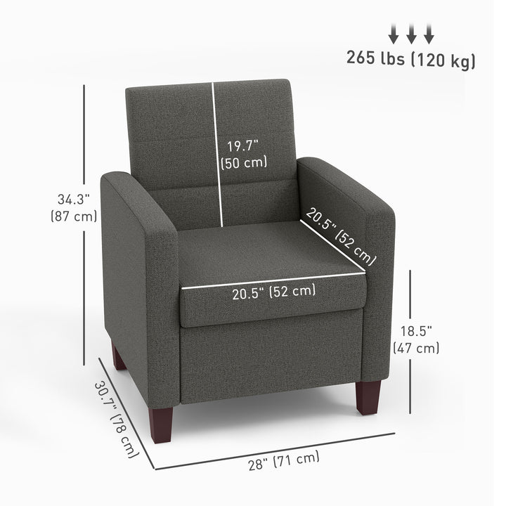 HOMCOM Fabric Accent Chair, Modern Armchair with Seat Cushion and Non-Slip Pads for Living Room, Bedroom, Light Brown