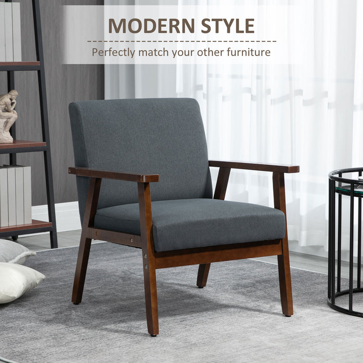 HOMCOM Modern Accent Chairs with Cushioned Seat, Upholstered Linen-Feel Armchair for Bedroom, Living Room, Dark Gray