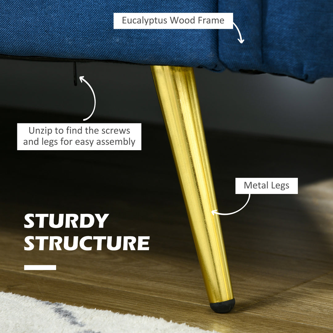 HOMCOM 56" Loveseat Sofa for Bedroom Upholstered 2 Seater Couch with Back Cushions and Pillows, Blue
